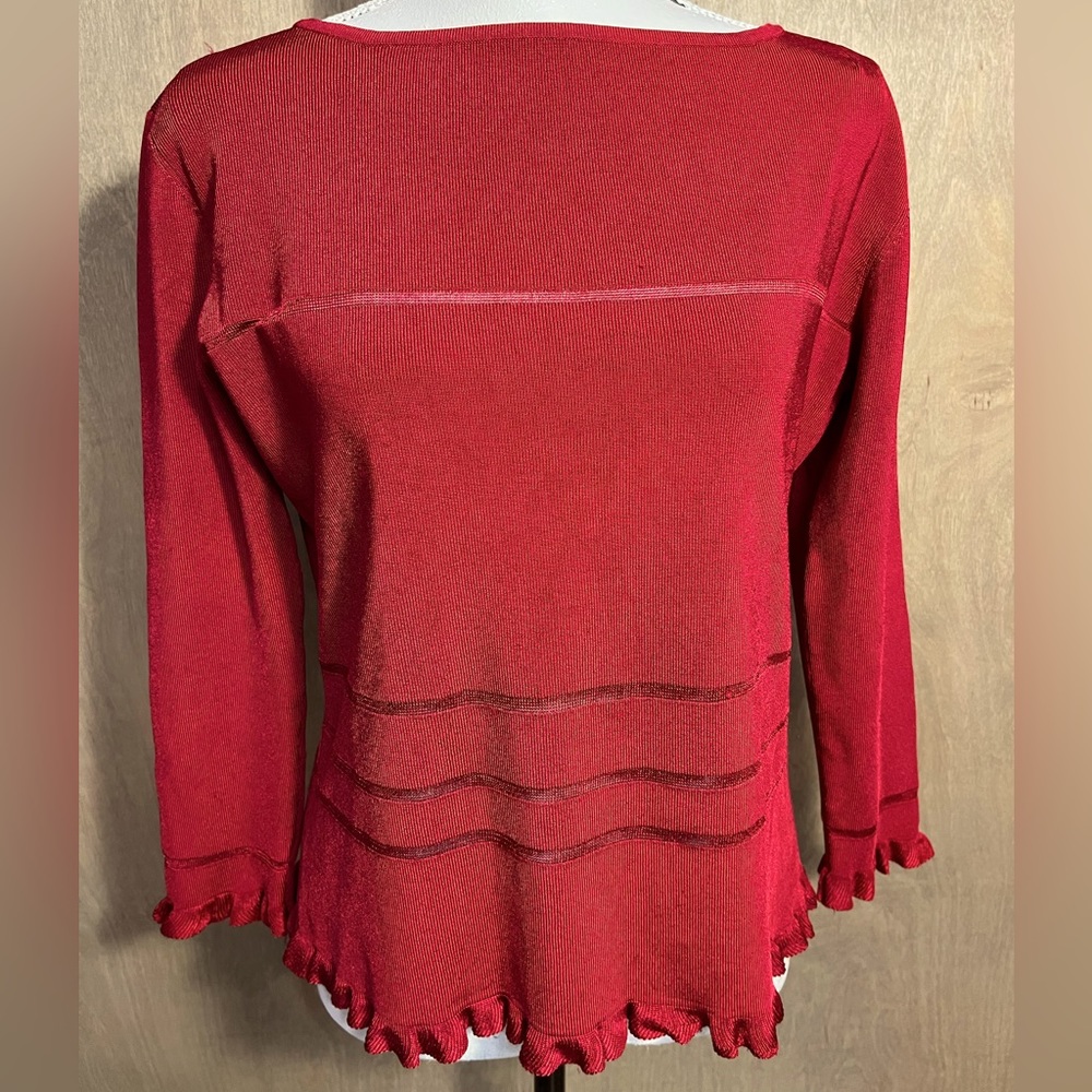 Belldini Red Ruffle Edge Lightweight Knit Sweater Top M